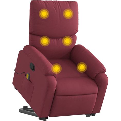 vidaXL Poltrona Alzapersona Massaggio Reclinabile Rosso Vino Tessuto (1/5)