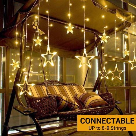 Cortina de luces AIDUCHO, 12 estrellas, 138 LED/2 m, luces de pared y ventana, iluminación interior, decoración navideña, bodas y fiestas, luz blanca cálida para el hogar, ventanas, jardines y cumplea (1/5)