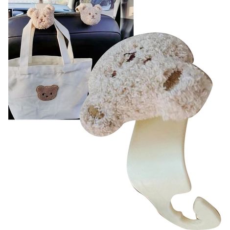 Auto-Handtaschenhalter im Teddybär-Design, einfache und sichere Befestigung, aus weichem Kunststoff, Kopfstützenanhänger für Taschen oder Flaschen, 4er-Set (1/5)