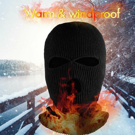 Gestrickte Vollgesichtsmaske mit 3 Löchern, warme Winterstrickmaske, elastische Skimaske (1/5)