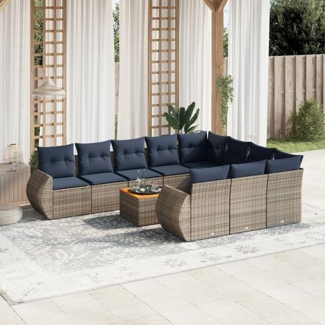 11-teiliges Gartensofa-Set mit Kissen, grau, Polyrattan (1/5)