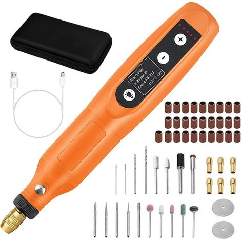 Mini outil multifonction, 55 accessoires, 5 vitesses, rechargeable par USB, orange/noir (1/5)