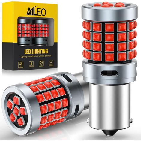 1156 LED Rouge, 54-SMD 3030, BA15S 7506 P21W 12V LED ampoule voiture pour feu stop, feu arrière, feu de freinage, parking light, led rouge voiture, Lot de 2 (1/5)