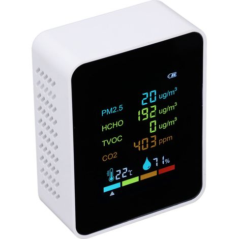 Moniteur de qualité de l'air à affichage numérique, détecteur de particules PM2.5, HCHO, TVOC et CO2, batterie intégrée (1/5)