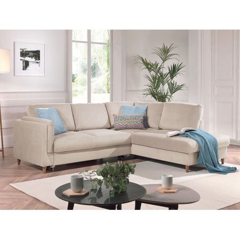 Lisa Design – Canapé d'angle convertible 5 places en velours – Structure en bois massif – Assise mousse polyuréthanne HD – Dimensions L235 x P200 cm