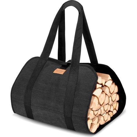 RANSENERS Sac à Bois de Chauffage avec Gants pour bûches et Bois de cheminée - pour Transport Les bûches de l'extérieur vers l'intérieur (1/5)