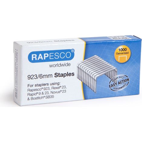Rapesco 1235 Punti Galvanizzati Professionali Tipo 923/6 mm, Confezione da 1000