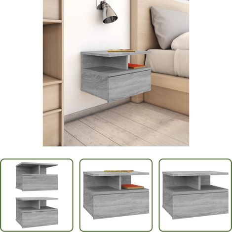 vidaXL Holzwerkstoff Nachttisch -  Nachttisch 2Stk. Hängend Grau Sonoma 40x31x27 cm Holzwerkstoff (1/5)