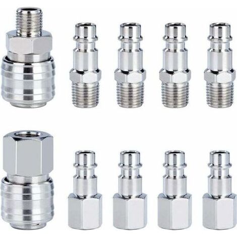 Kit Raccords Rapides Pneumatiques 1 4 Pouce BSP Mâle Femelle Connecteur Tuyau Air Compresseur 10 Pièces
