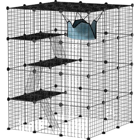 Jaula para gatos, para uso interior, diseño multinivel, negra, 105x105x140 cm (1/2)