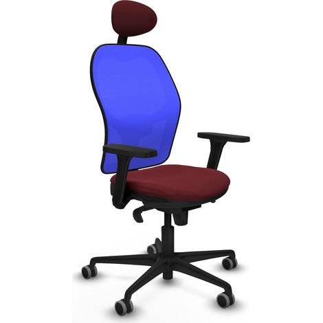 Jorquera sincro malla azul similpiel granate brazos 3D base nailon cabecero fijo ruedas 65mm engomada (1/5)