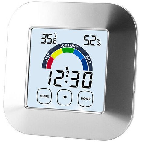 Horloge , écran LCD Tactile intérieur Thermomètre Hygromètre Réveil électrique Horloge météo 1 pcs (3.3x3.3in) (1/5)