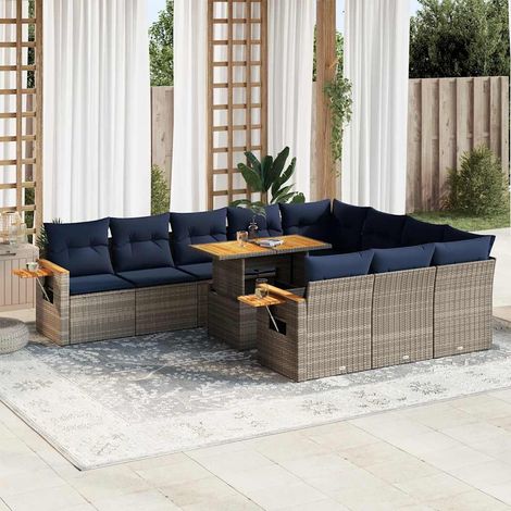 Set sofás jardín y cojines 11 pzas ratán sintético acacia gris vidaXL (1/5)