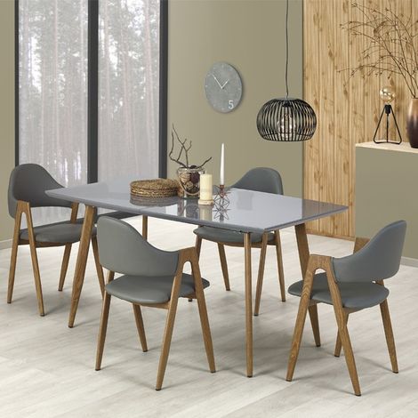 Table à rallonge design 160cm x 200cm gris laqué Scotia (1/4)