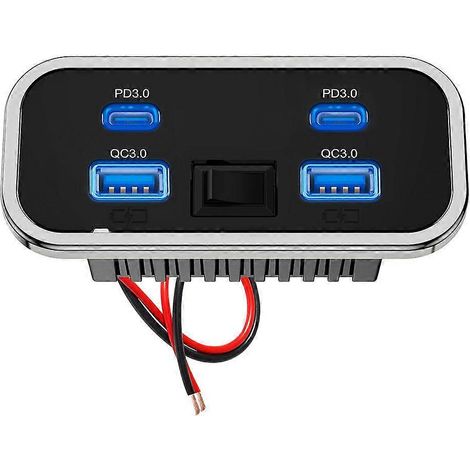 Prise USB 12 V pour camping-car à 4 ports, double port USB Type-C à charge rapide PD3.0 et panneau QC3.0