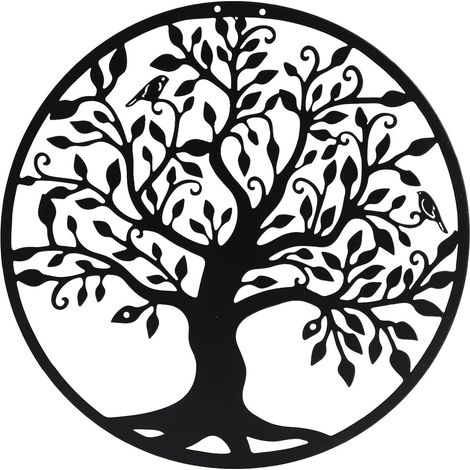 Decorazione da parete per soggiorno - Decorazione da parete - Decorazione da parete in metallo - Uccello e albero rotondi - Appendiabiti da parete - Ferro - 3030 cm (1/5)
