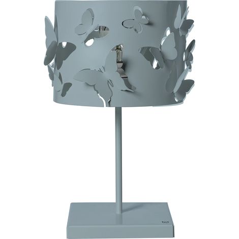 Lampada da tavolo Farfallosa 20x20x37,2 cm in ferro traforato con farfalle in rilievo Effetto luce decorativo Attacco E27 Made in Italy Verde