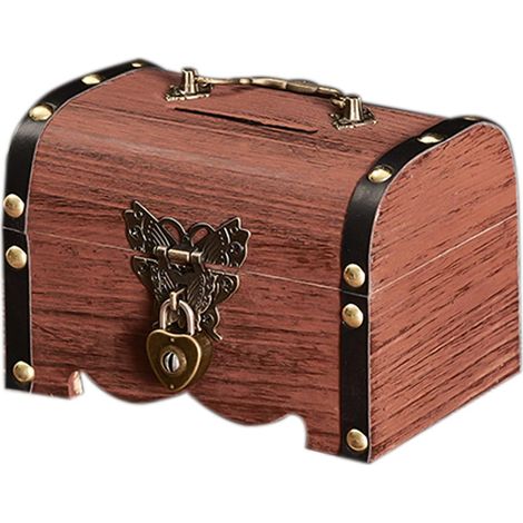 Coffre Au Trésor - Bois Platane - Serrure En Laiton Vintage - 2 Clés Incluses - Pour Pièces Et Billets - 14,5 x 10 x 10 cm (1/5)