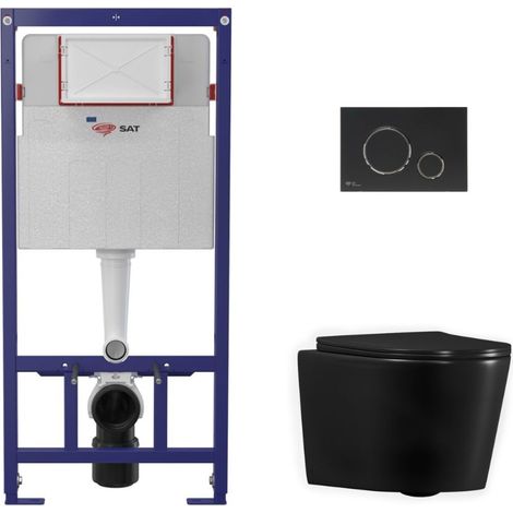 Swiss Aqua Technologies WC-Set Vorwandelement 112 cm ECO 2L SAT + Hänge-WC Ceramia + Betätigungsplatte matt schwarz (STECE14BMT02-IN)