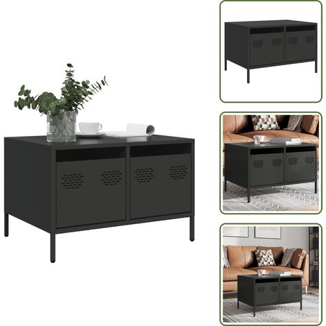 The Living Store Mueble para TV acero laminado en frío negro 68x50x43,5 cm - Mueble industrial
