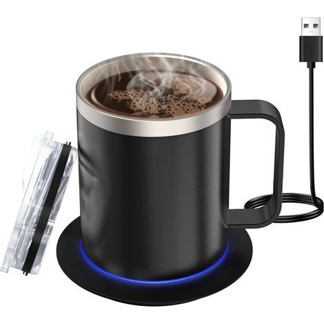 Chauffe-tasse à café avec couvercle, chauffage automatique 131-149 °F Température constante intelligente 12,3 oz Chauffe-tasse à boisson en acier inoxydable à double paroi (1/5)