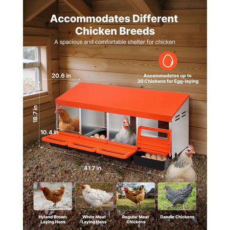 Pondoir à Poules 4 Compartiments Nichoir à Poule en Acier Galvanisé et Plastique Haute Résistance pour Différentes Races de Poules,… (1/5)