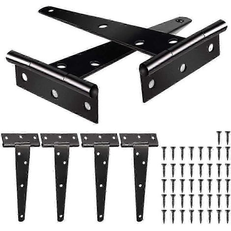 Lot de 6 pentures en T robustes (150 mm / 6 pouces) en métal avec vis pour portes d'abri de jardin ou portails (1/5)