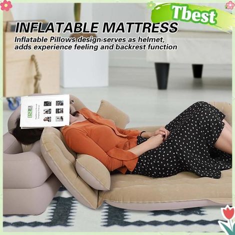 Tbest Matelas gonflable Matelas de lit gonflable, intérieur et extérieur, Camping, voyage, siège arrière de jardin Beige (1/5)