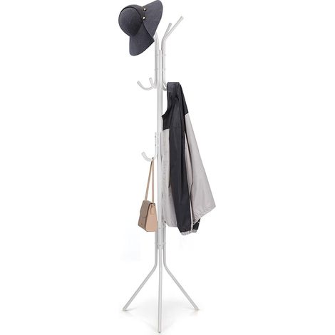 Coat Stand Hanger Stand Metal Coat Rack Free Standing 12 Hooks Clothes Hanger Holder for Hats Jackets Umbrellas Bedroom Office Hallway (White) (1/5)