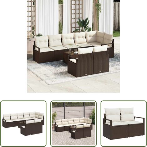 vidaXL Poly-Rattan - Sofa Set 9 pcs Braun Poly-Rattan (1/5)