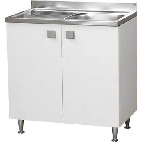 Sottolavello con lavello vasca destra Bianco Frassinato 2 ante Cm 80x50xH 91 - consegnato già montato