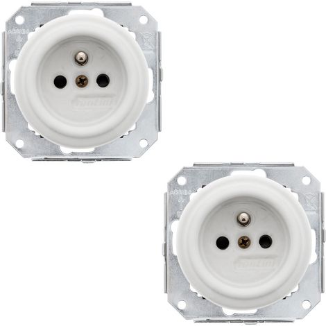 Lot de 2 prises avec terre Garby Colonial – Porcelaine blanche – Design rétro élégant – Installation encastrée – Sécurité, durabilité et charme authentique - FONTINI