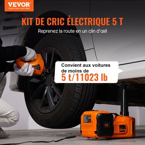 Cric Hydraulique Électrique 5 T 12 V DC Cric de Voiture Automatique Levée 155-450 mm Cric de Levage avec Clé à Chocs Lampe LED Gonfleur de Pneu pour Dépannage Routière Démonte-Pneu SUV Berline (1/5)