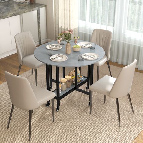 Gris - Table pliante à manger doté de roues et étagère ouverte Table de cuisine pour petits espaces, ciment