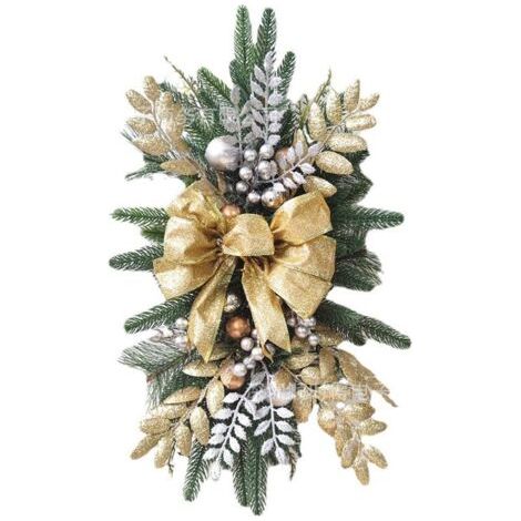 1 pc Guirlande de Noël en forme de goutte avec lumières, 45x20 cm, couronne de sapin de Noël pré-éclairée, décoration d'escalier de Noël, guirlande de Noël pour porte d'entrée, fenêtre,or (1/3)