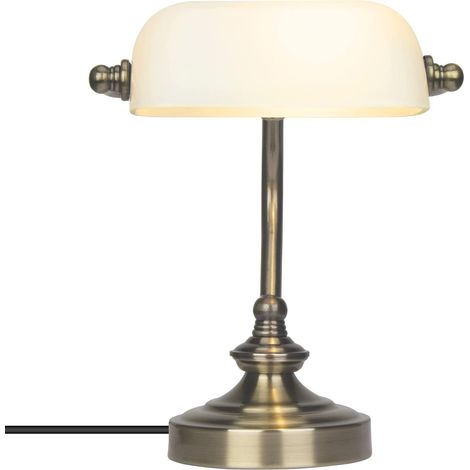 Lampe de Bureau Blanche, Lampe de Banquier Vintage avec Commutateur en Ligne, Finition Bronze Classique, Base G9, Petite Lampe de Chevet pour Bureau, Chambre à Coucher (1/5)