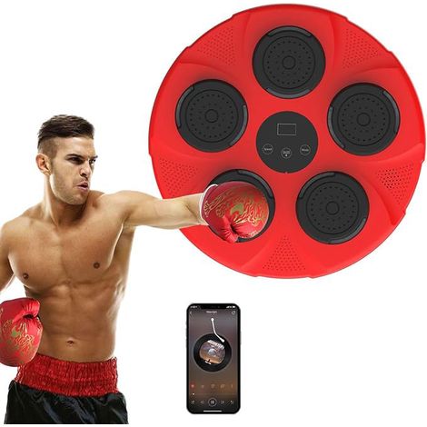Musikboxmaschine, Smart Bluetooth Music Boxer, elektronisches Boxgerät, tragbar, Wandmontage, mit Boxhandschuhen, Boxstärketester Rot.