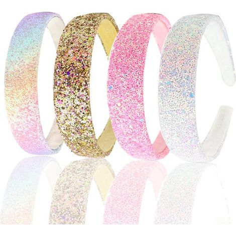 4 Glitzer-Haarbänder, funkelnde Pailletten-Haarbänder in Rosa und Regenbogenfarben, rutschfeste Haaraccessoires aus Kunststoff in warmen Farben für Damen (1/5)