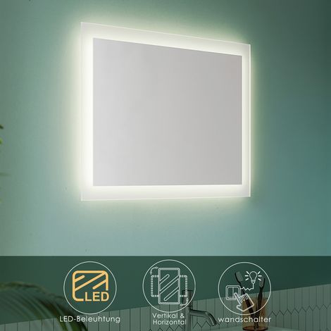 SONNI Badspiegel LED Beleuchtung Badezimmerspiegel Wandschalter Neutralweiß Licht Vertikal oder horizontal Montierend IP44 Energiesparend 50x70cm (1/5)