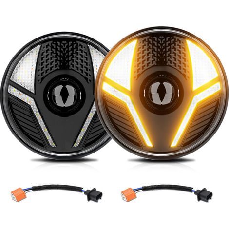 Phares LED de 7 pouces, 2 phares ronds avec feux de croisement et de route DRL de remplacement pour Jeep Chevy Ford Land Rover Hummer. (1/4)