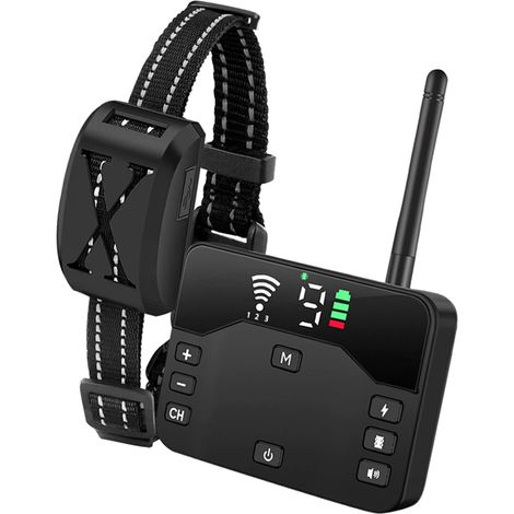 Clôture électronique sans fil 2 en 1 pour chiens, étanche, portée réglable jusqu'à 244 m (800 pi), collier de dressage anti-aboiements rechargeable, collier de dressage électrique pour chiens de grand (1/2)