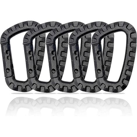 Lot de 5 mousquetons en plastique en forme de D, 8,8 x 5,5 cm, noirs, robustes, pour équipements de plein air (1/5)