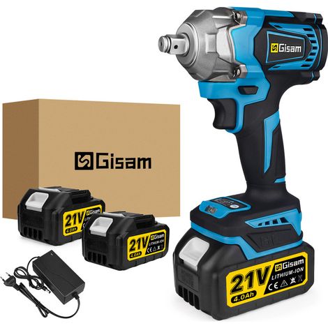Gisam – Clé à chocs électrique 1/2″ 650N·m- 2 batteries 4.0Ah- 3300 tr/min- réparation automobile
