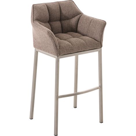 Sgabello da bar alto sedia da bancone con cucitura quadrata seduta in tessuto marrone chiaro 4 stabili gambe in acciaio inox 100004725