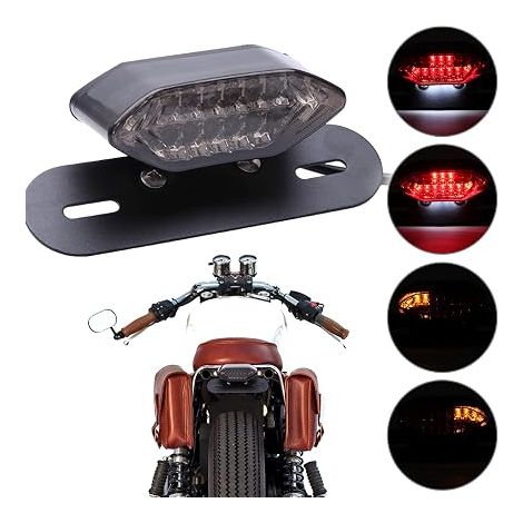 LED Feux Arrière Moto Plaque D'immatriculation Feu Arrière Intégré Feux Stop Lumière Clignotant avec Support pour Street Bike Scooter Cruiser Chopper Bobber Cafe Racer Custom (1/5)