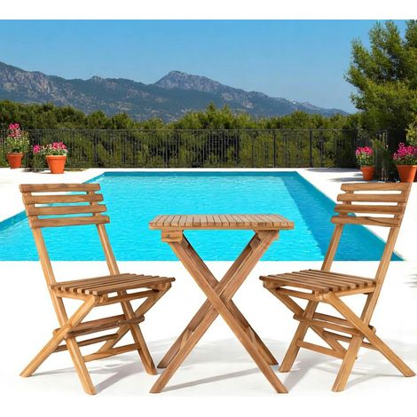 Salon de jardin en teck (1 table, 2 chaises) MENDOZA (1/4)