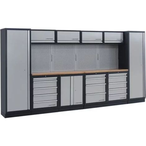 Kraftwerk – Mobilier d'atelier modulaire 6 pièces – Plans de travail multiplex 35mm – 4 armoires avec vérin à gaz – Dimensions 3920 x 458 x 2000 mm (1/3)