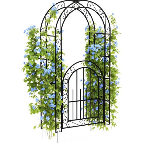 Arche de jardin robuste en métal 8FT avec double portillon – Treillis décoratif pour plantes grimpantes, rosiers et fleurs – Idéale pour clôture, patio, pelouse – Installation aisée – Couleur : noir