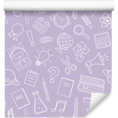 Carta da parati Materiale scolastico Lavanda e Grigio chiaro 50x1000 cm (1/5)