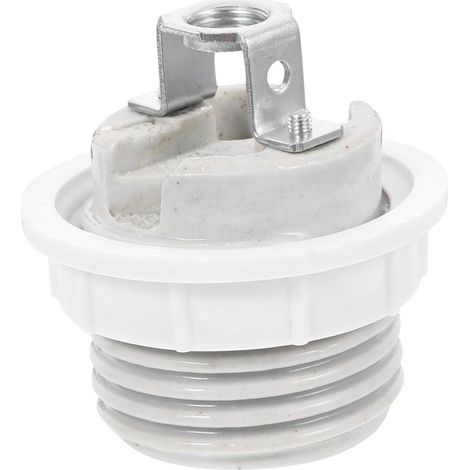 Casquillo cerámico E27 con anillo de pantalla de aluminio blanco, rosca completa, compatible con luces de techo LED/DIY.